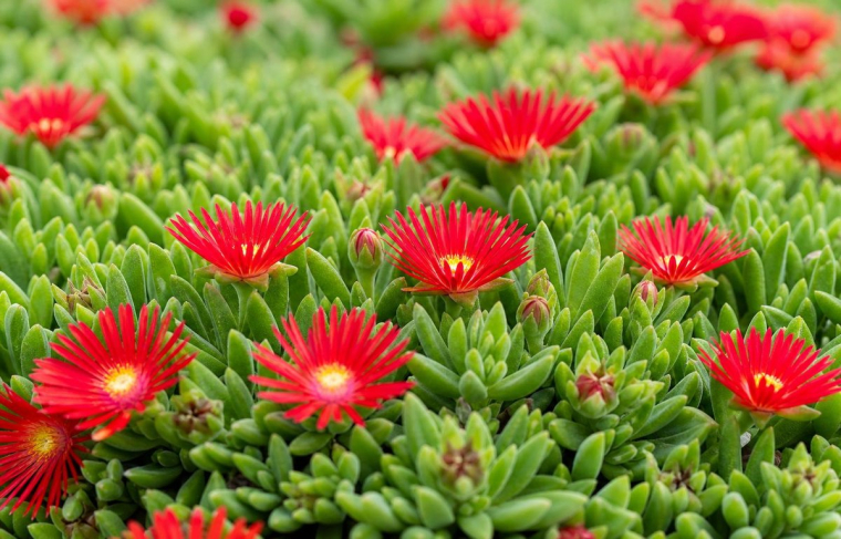 idées plantes grasses succulentes fleuries fleurs rouges intérieur extérieur retombantes rampantes couvre sol