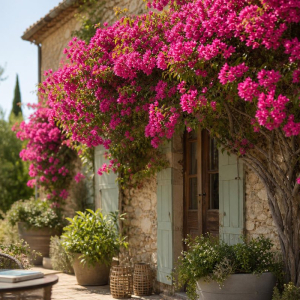 planter un bougainvillier près d’un mur en pierre