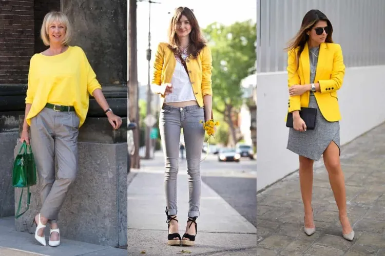 quelle couleur va avec le gris vetement jaune accent blazer veste blouse