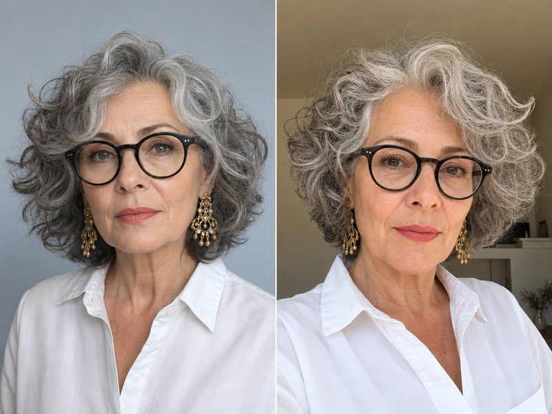 coupe de cheveux femme 70 ans cheveux bouclés sel poivre version courte magnifiques