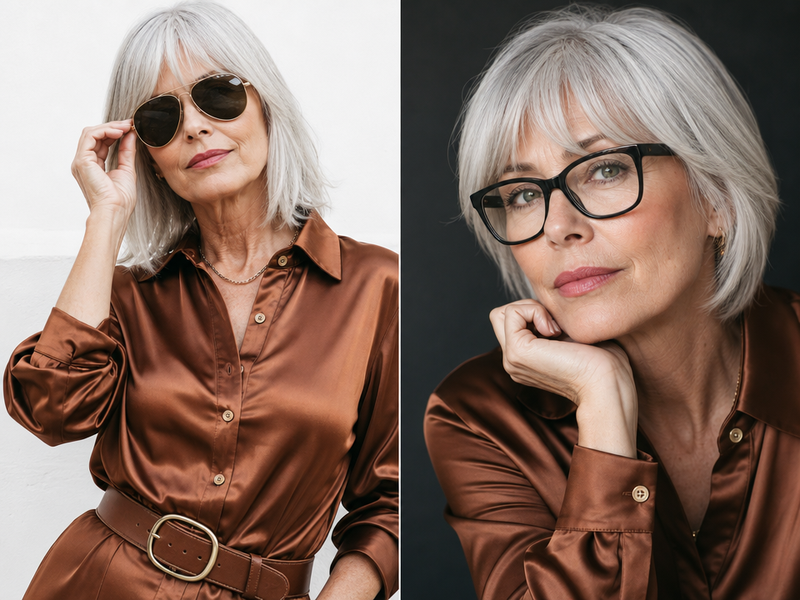 coupe de cheveux femme 70 ans avec lunettes coiffure courte droite volumineuse superposition minimale