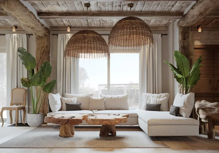 pièce de vie salon déco style ibiza 2023 le guide ultime interieur exterieur mediterranéen zen bois pierre marbre chambre tabouret bambou