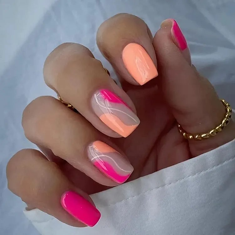 déco ongles vernis orange et rose nail art swirl nails