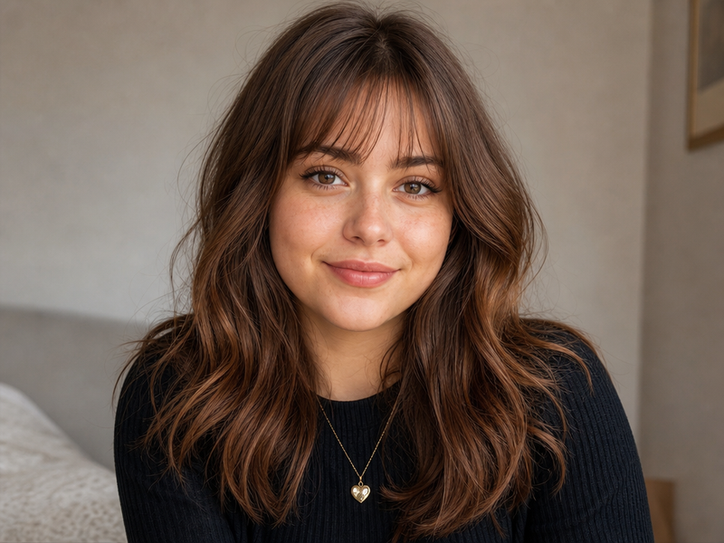 comment réaliser une frange fine courte femme visage rond ovale cheveux mi long petit front tendance coiffure été 2023 tuto barely there bangs belle hadid