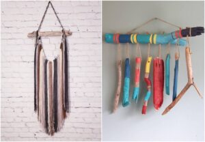 idées décoration murale bois flotté fabriquer soi meme macramé peinture