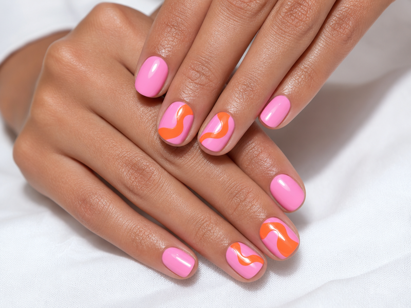 tendance déco ongles été 2023 meilleurs nail art designs manucure orange et rose originale