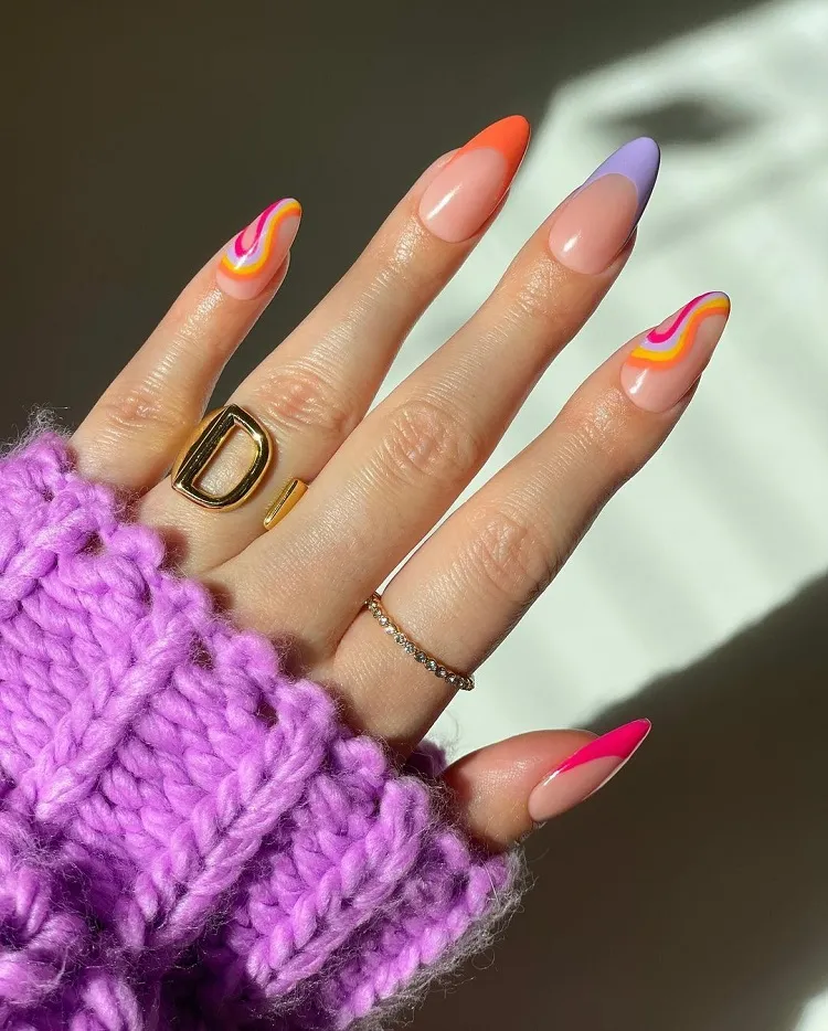 nail art orange et rose tendance manucure ongles longs
