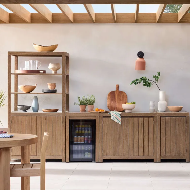 rangements frigo cuisine extérieure moderne bois pergola design luxe