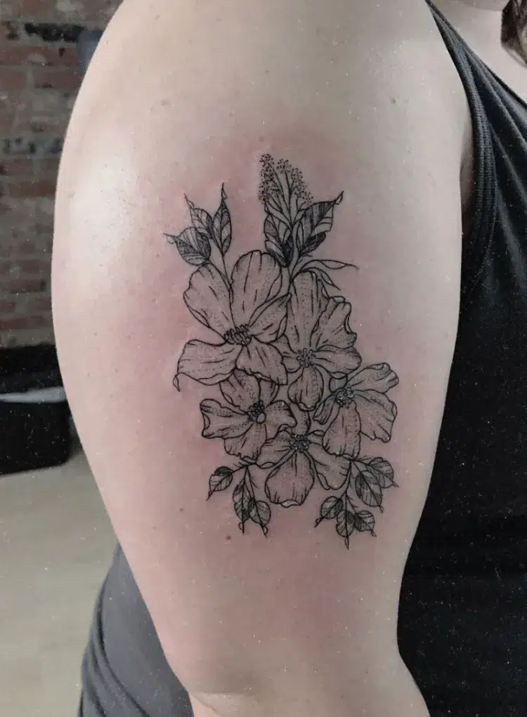 tatouage fleur de laurier rose nerium oleander femme 2023 contour fin