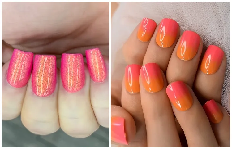 tendance manucure orange et rose dégradé ombré nails mermaid nails nail art juin 2023