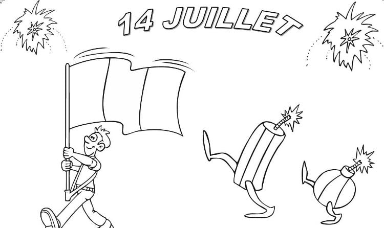 un enfant célèbre la fête nationale française coloriage gratuitement famille amuser couleurs education histoire 14 juillet feux d'artifice