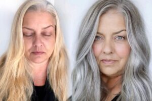 balayage gris pour femme de 60 ans