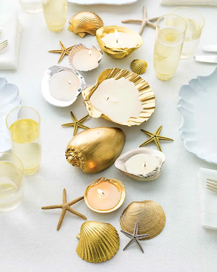 bricolage avec coquillages comment fabriquer bougies diy déco table mariage