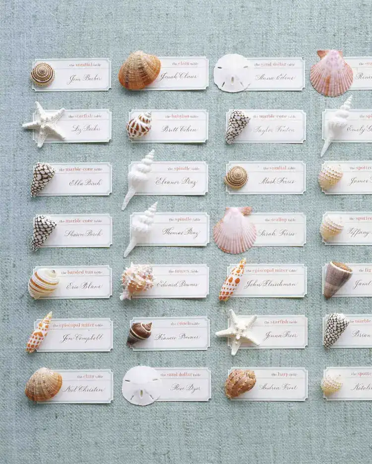 bricolage avec coquillages fabriquer cartes porte noms mariage bord mer