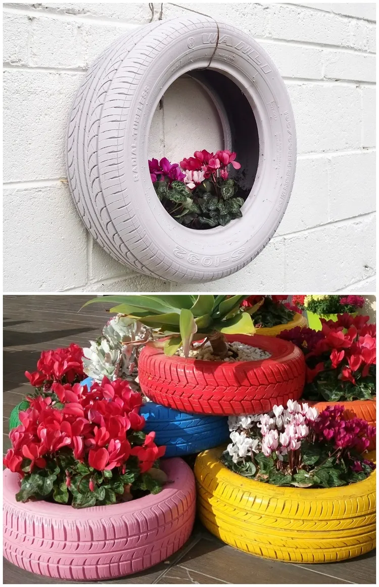 comment fabriquer une jardinière en pneu récyclé idée diy déco jardin matériaux récup plantes