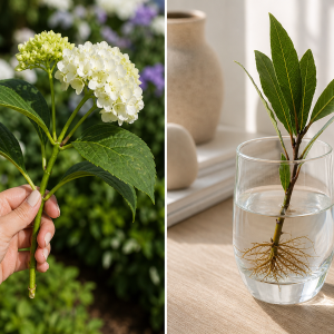 Bouturage hortensia dans l'eau – tuto technique couper une tige fleurie et faire pousser les racines en verre