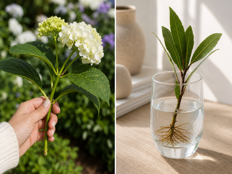Bouturage hortensia dans l'eau – tuto technique couper une tige fleurie et faire pousser les racines en verre