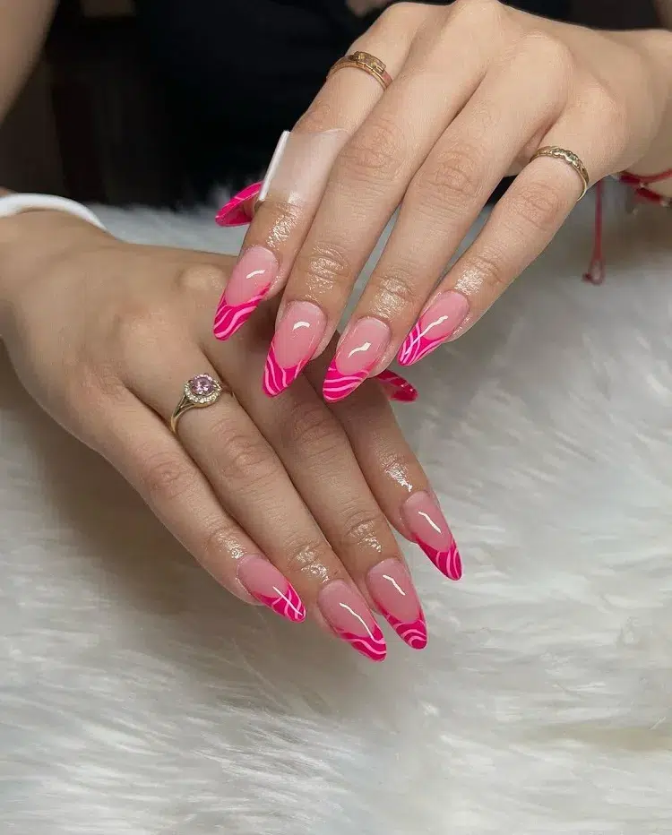 french manucure swirl nails barbiecore rose
