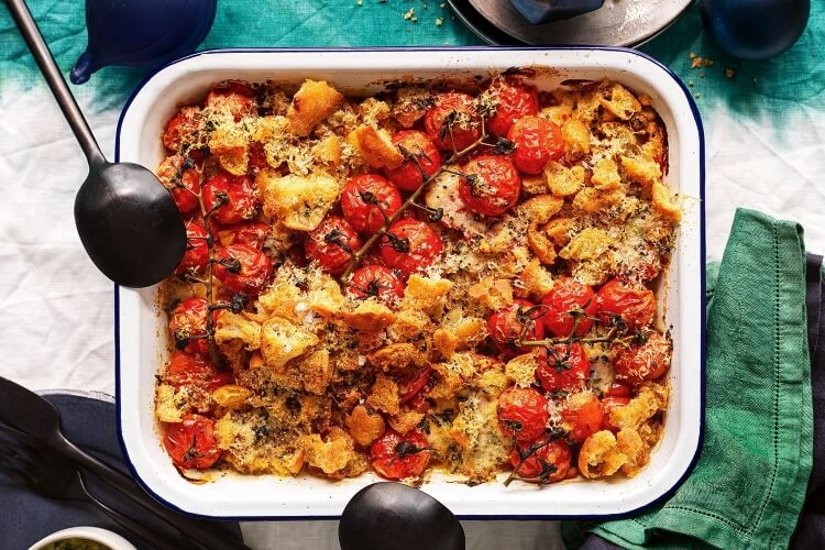 gratin de tomates et pommes de terre gruyère parmesan noix échalote ail brins thym