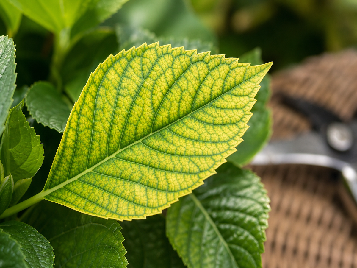 hortensia feuilles jaunes causes manque fer cerence magnésium nervures