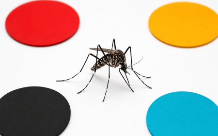 Quelles couleurs attirent les moustiques — rouge, noir, jaune et turquoise sur fond blanc