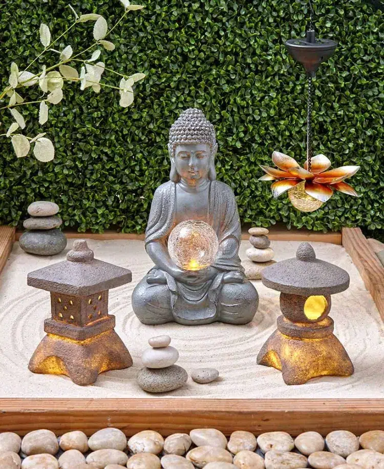 Éclairage et éléments décoratifs japonais comment faire un jardin japonais conseils paradis zen exterieur miniature pierres plantes 