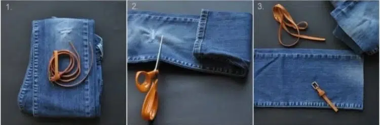 comment réutiliser un jean ceinture cuir marron faire sac trousse
