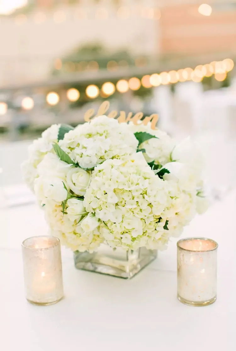 décoration de table avec hortensia et roses bougies centre de table mariage