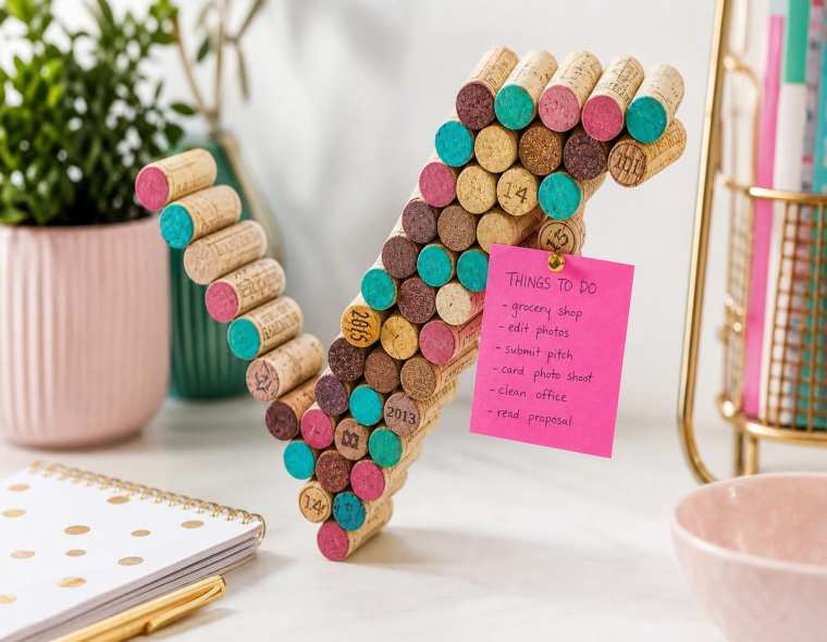 idée de bricolage avec des bouchons en liège lettre déco tableau poser