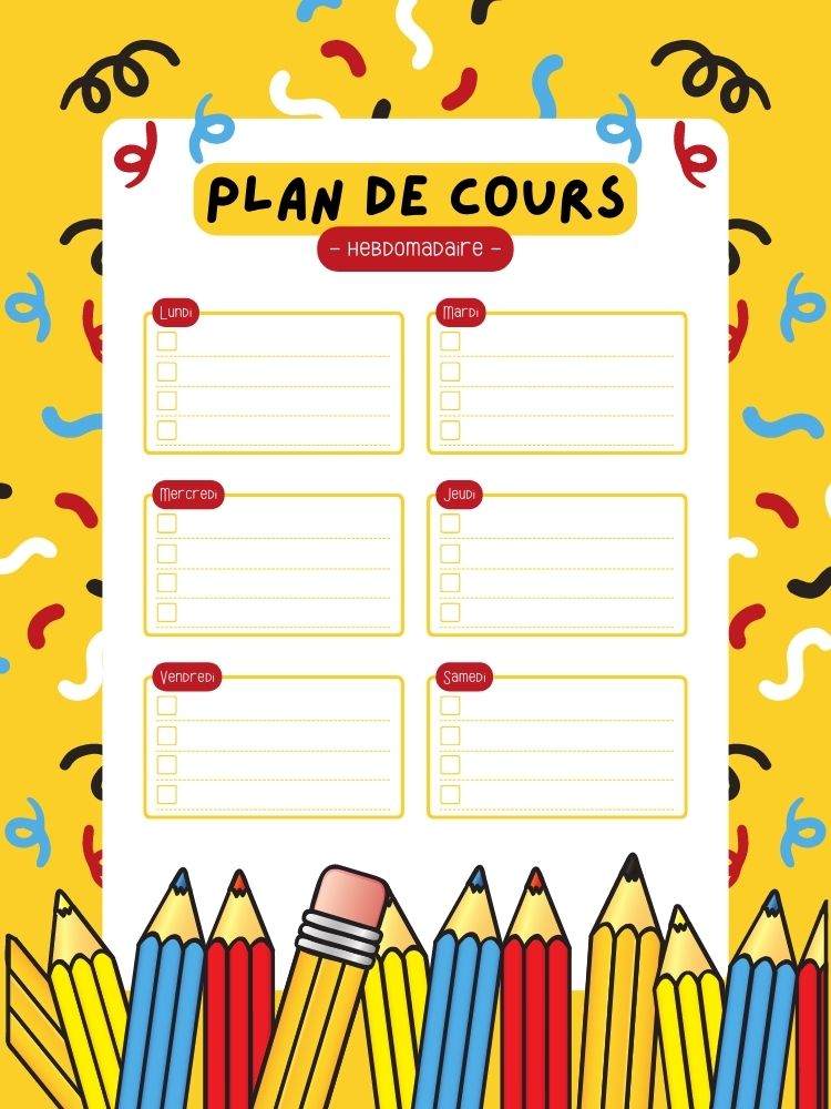 plan de cours hebdomadaire à imprimer gratuit