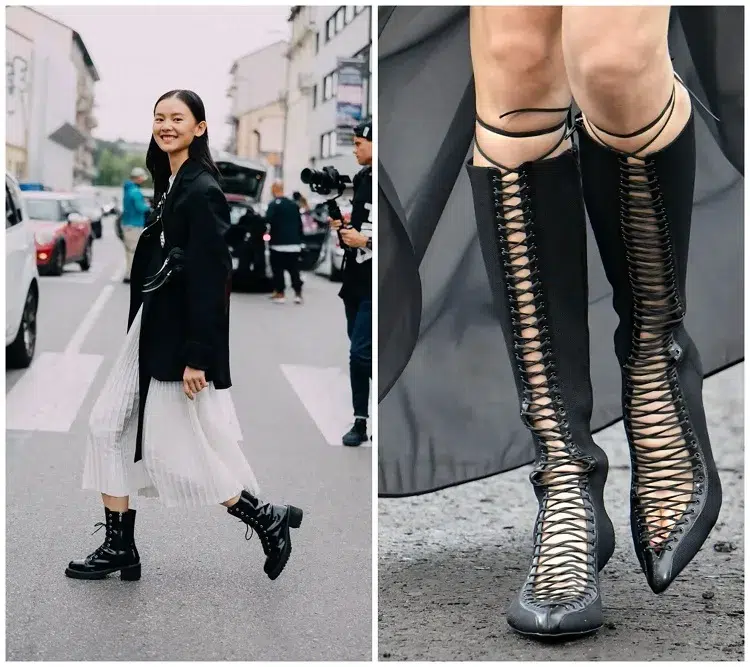 rangers militaires bottes à lacets talons longueur genou givenchy tendance chaussures femme automne hiver 2023