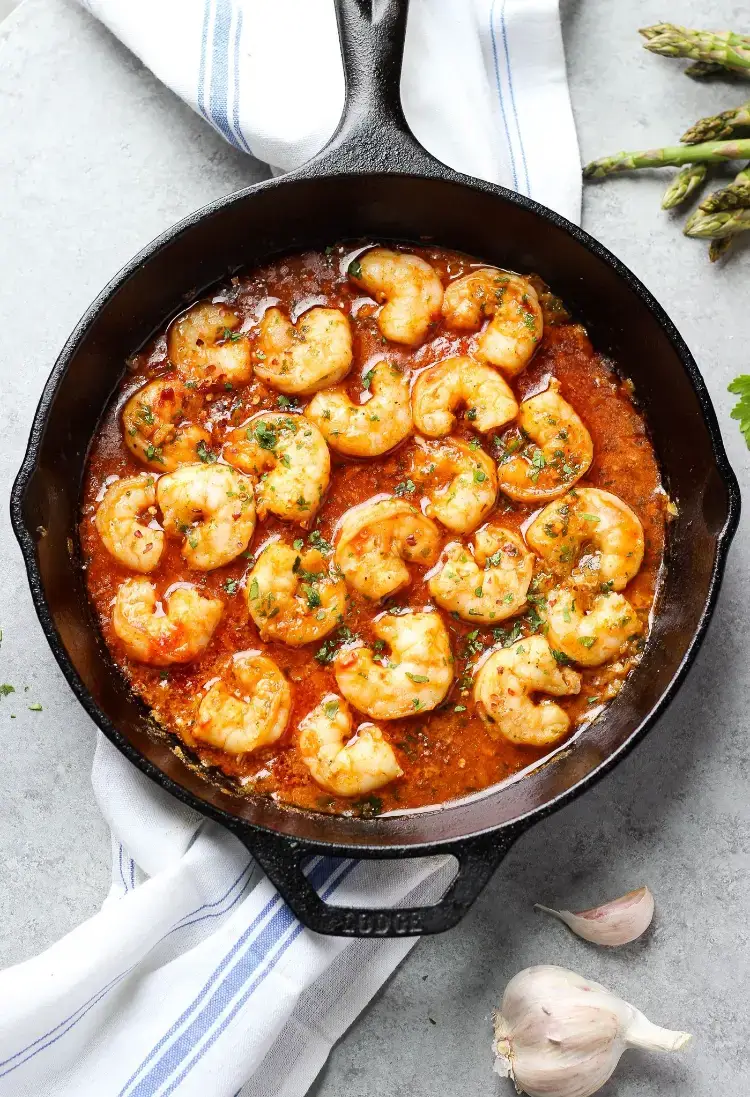 Portuguese shrimp recipe, chili garlic sauce, red pepper skillet