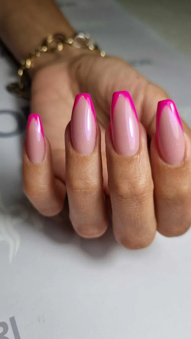 manicure trend september back to school 2023 modern nails barbiecore nails french manicure pink varnish