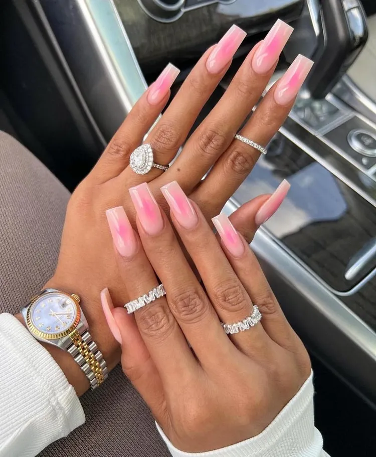 nail art trend back-to-school manicure 2023 blush nails deco long square nails