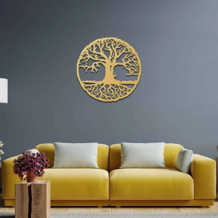 arbre de vie déco murale en bois sculpte flotte salon chambre idées effets visuels maison jaune