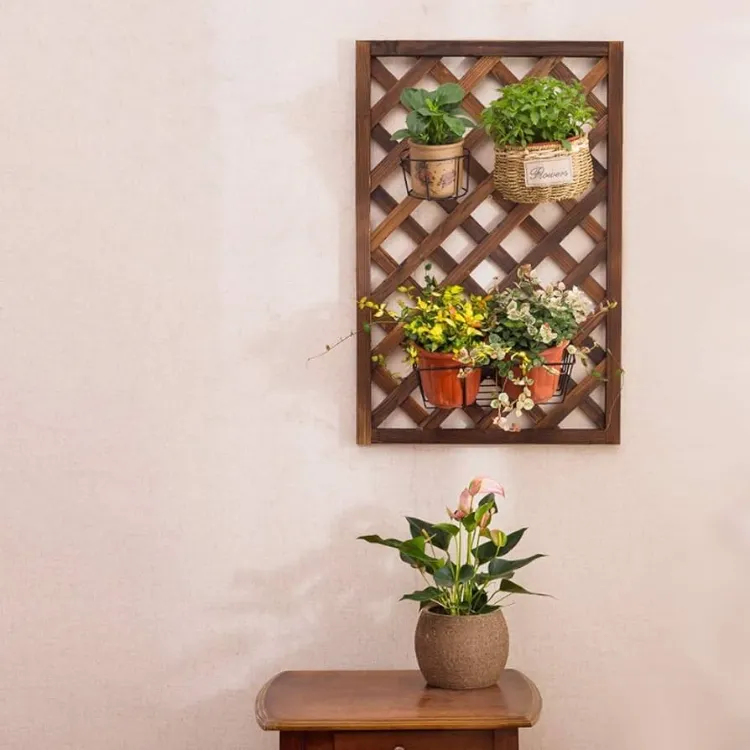 décoration murale en bois fleurs en pots effets visuels maison tendance