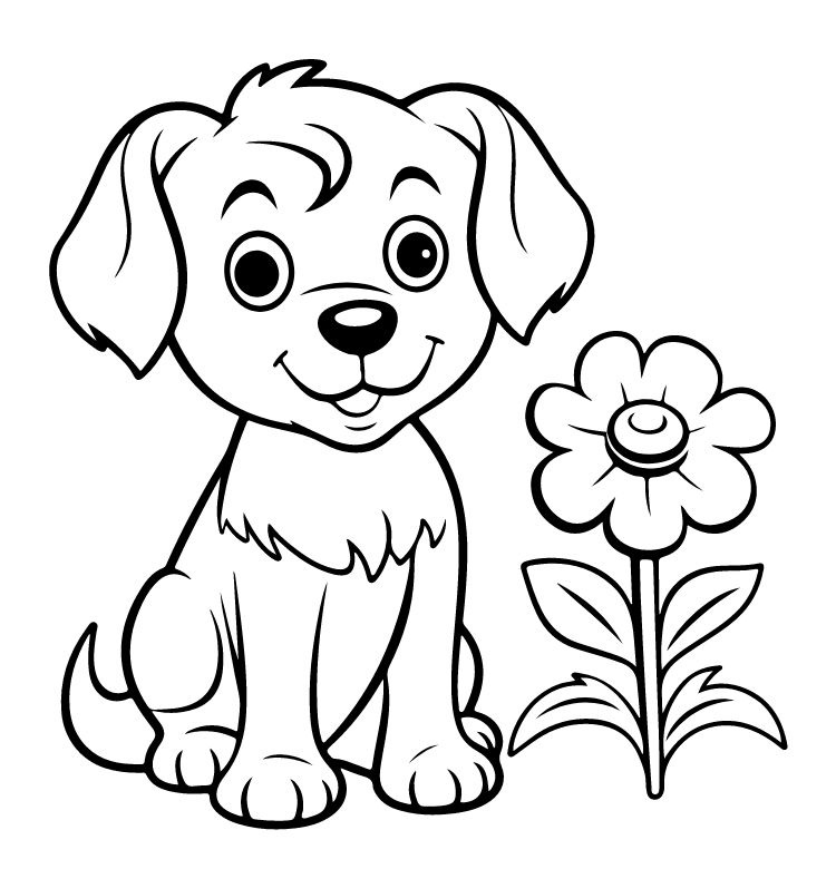 chien et fleur à colorier coloriage maternelle