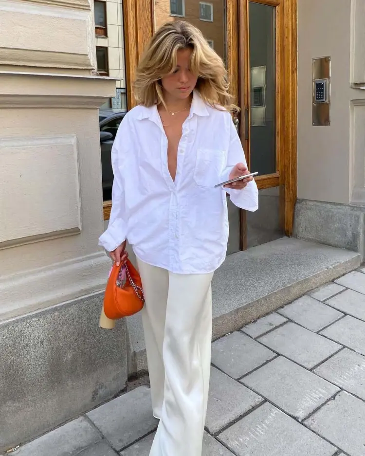 comment porter une chemise blanche oversize femme avec pantalon taille haute