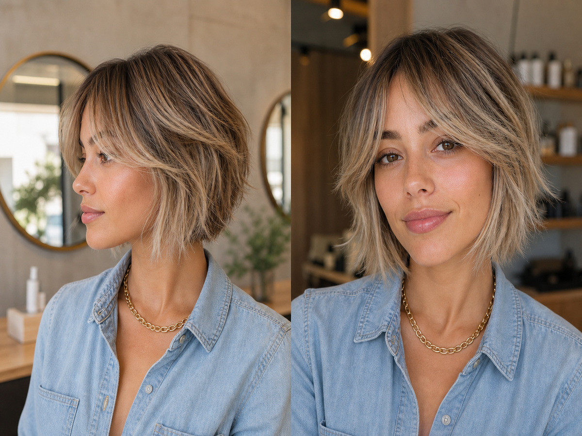 coupe de cheveux mi courte effilée avec frange