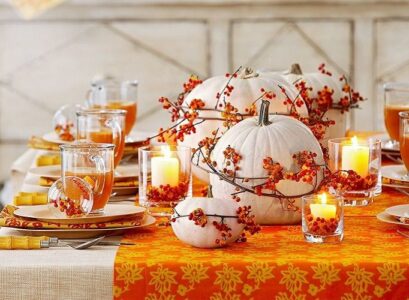 décoration automne avec citrouille blanche