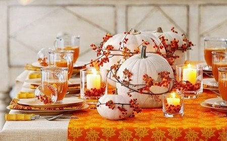 décoration automne avec citrouille blanche