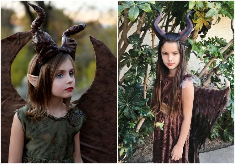 déguisement halloween enfant pour fillette costume corne de maléfique ailes démon