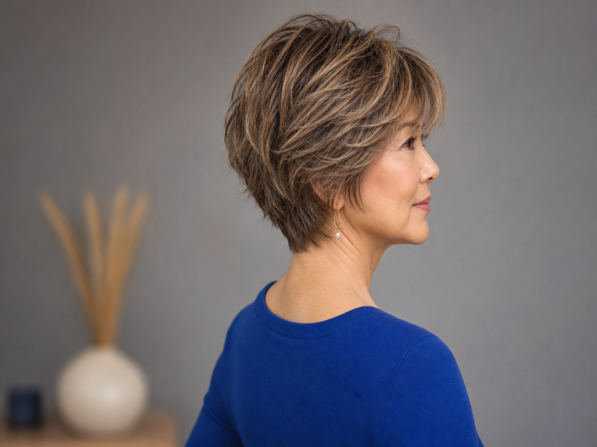 coupe cheveux mi long dégradé effilé avec frange 60 ans femme blonde