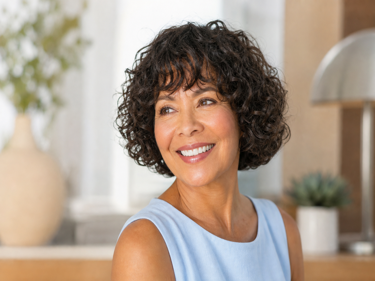 coupe cheveux mi long dégradé effilé avec frange femme noire 60 ans bob bouclé