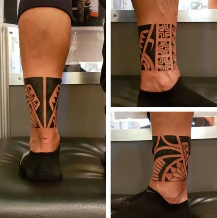 idées de tatouage tribal simple cheville motfs symboliques variés noir