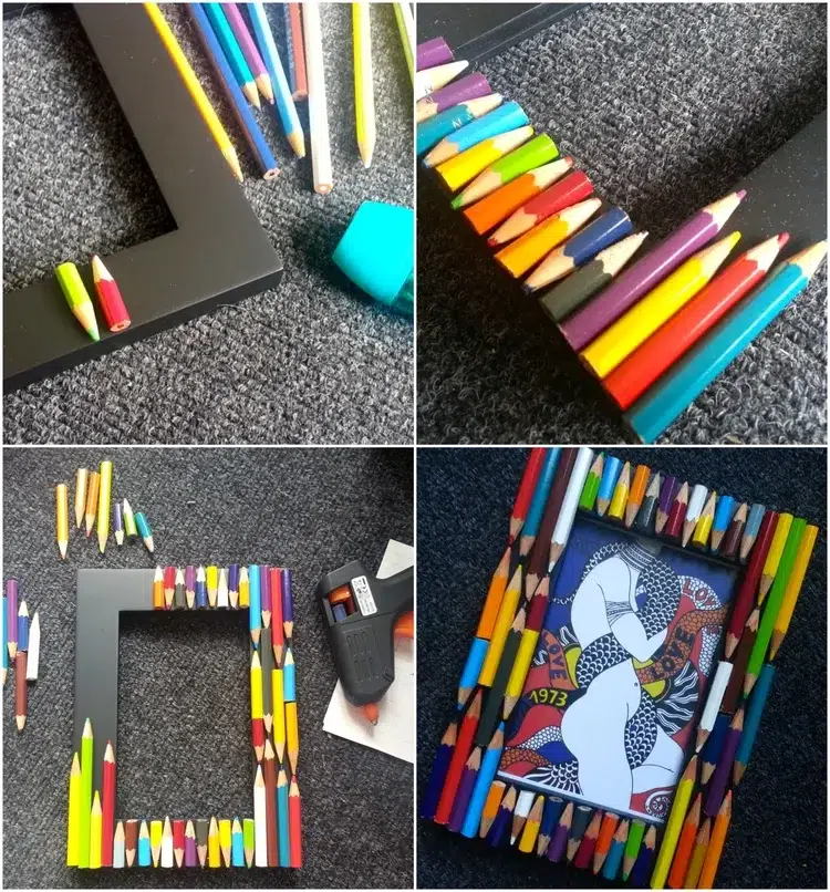 recycler les crayons de couleur diy cadre photo