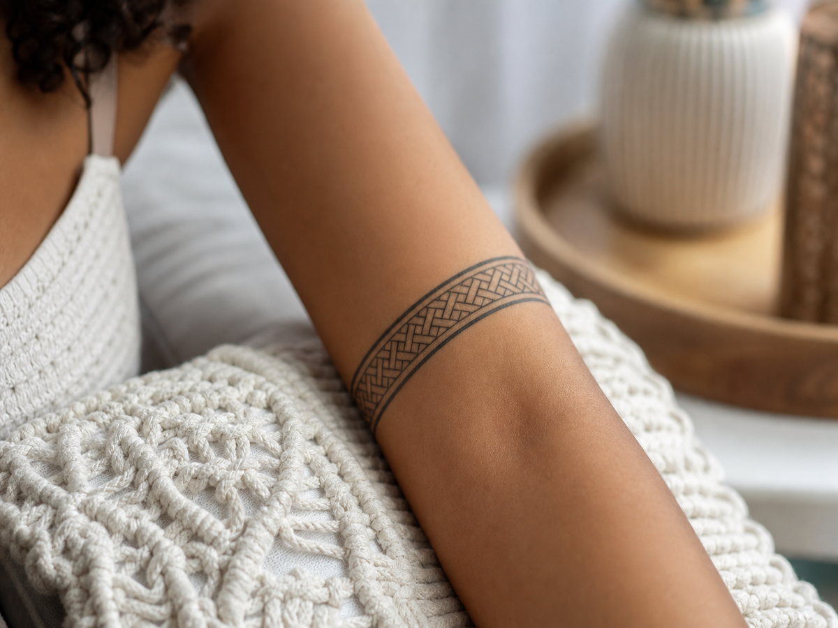 tatouage tribal simple infini homme femme avant bras motif répétitif fer de lance