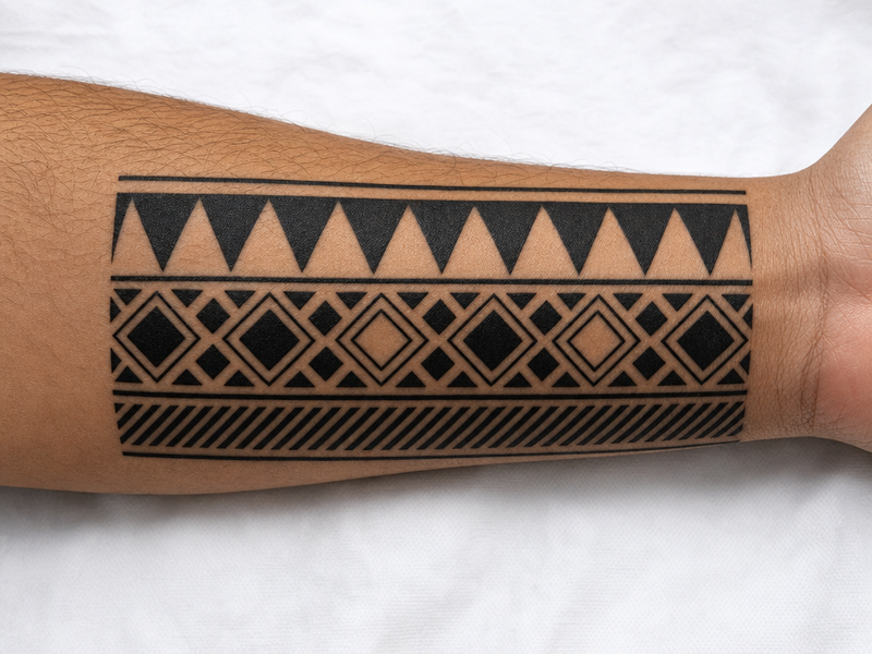 idée de tatouage tribal simple infini bras motifs dents de requin fer de lance