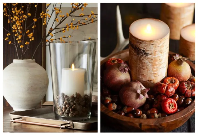 bougies de table vase décoration d'automne avec des glands idées diy faire soi meme