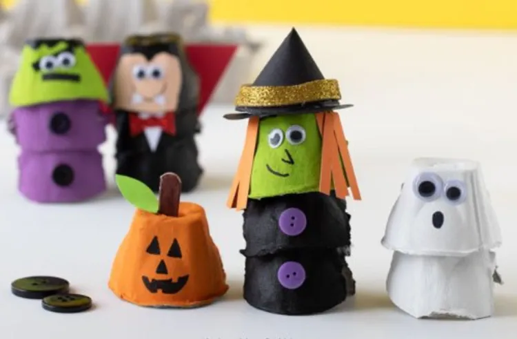 bricolage halloween avec boite doeuf idees diy creatives citrouilles sourciere fete des fantômes